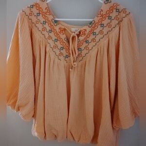 🦋Easel Apricot Embroidered Boho Blouse